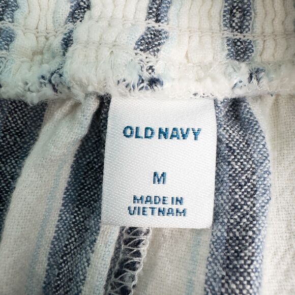 Old Navy Striped Linen Blend Cami Jumpsuit Womens Medium Off White Blue Nautical - Picture 3 of 16